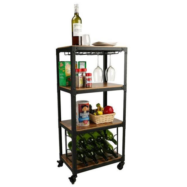 Mind Reader 4-Tier Wood and Metal Cart with Wine Rack