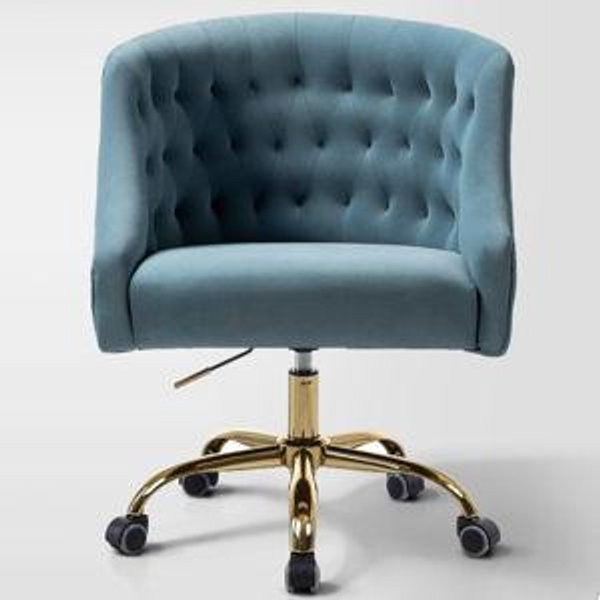 Anika Velvet Height-adjustable Swivel Task Office Chair with Button-tufted Back and Gold Base | Karat Home