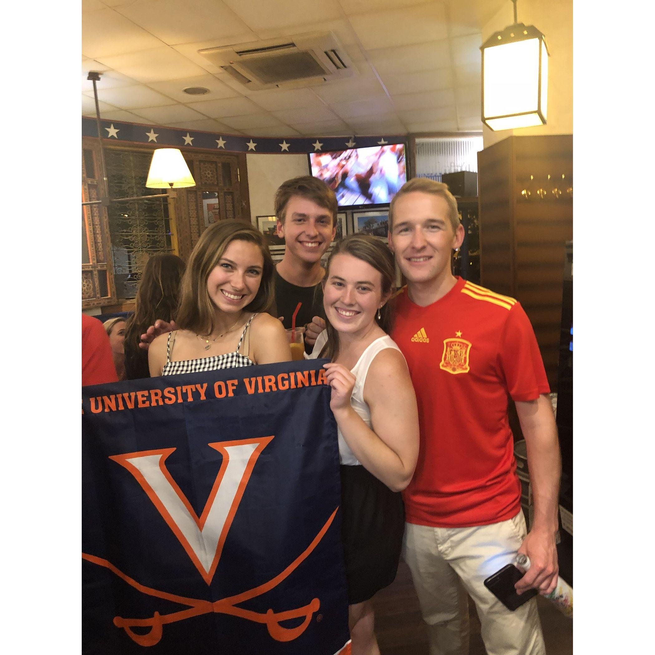 Our first photo ever - snapped on one of our last nights out with bridesmaid Caroline and groomsman Sam while studying abroad in Valencia, Spain in June 2018!