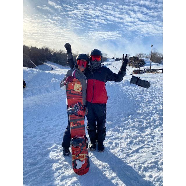 Kiera attempting to learn how to snowboard - all the memes of marrying into a ski family are true