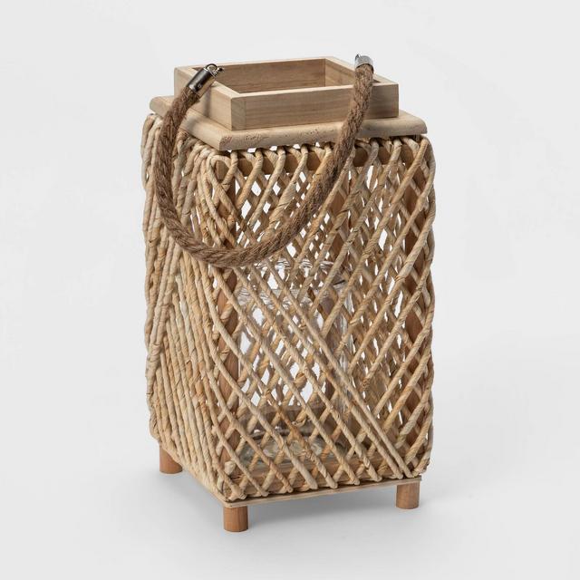 14" Maize and Wood Outdoor Lantern with Glass - Opalhouse™