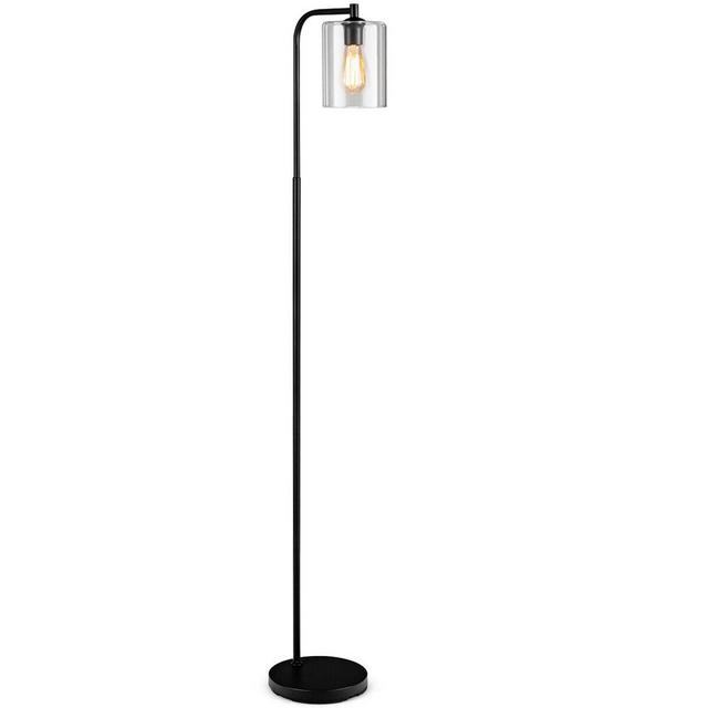 Tangkula Modern Tall Pole Floor Lamp with Hanging Glass Shade, E26 Base & Foot Switch, Industrial Standing Tall Lighting Black