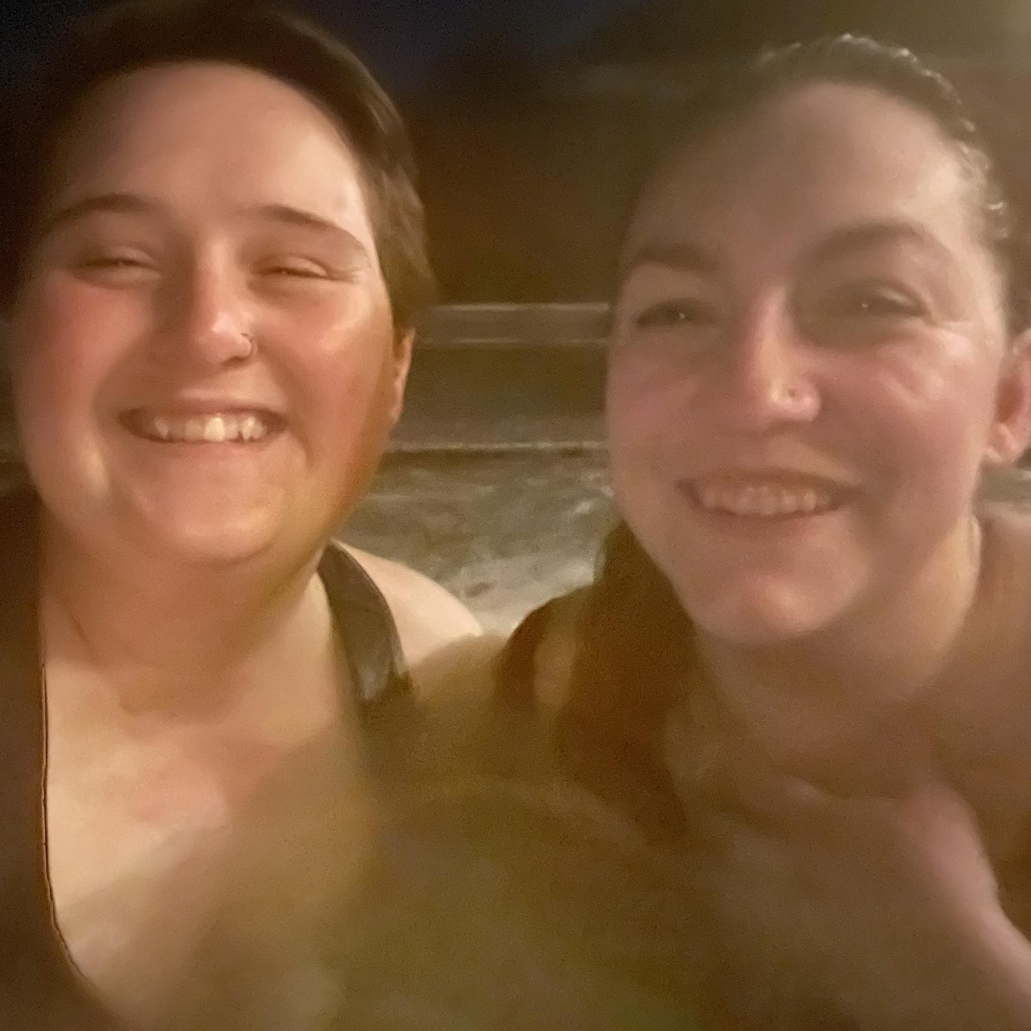 Late night hot tub time at the Brickey's- Kelly