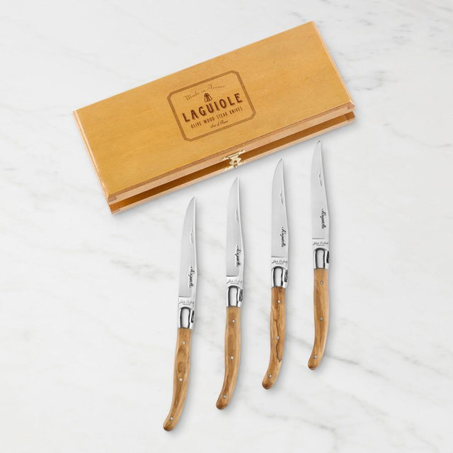 Jean Dubost Laguiole Olivewood Steak Knives, Set of 8
