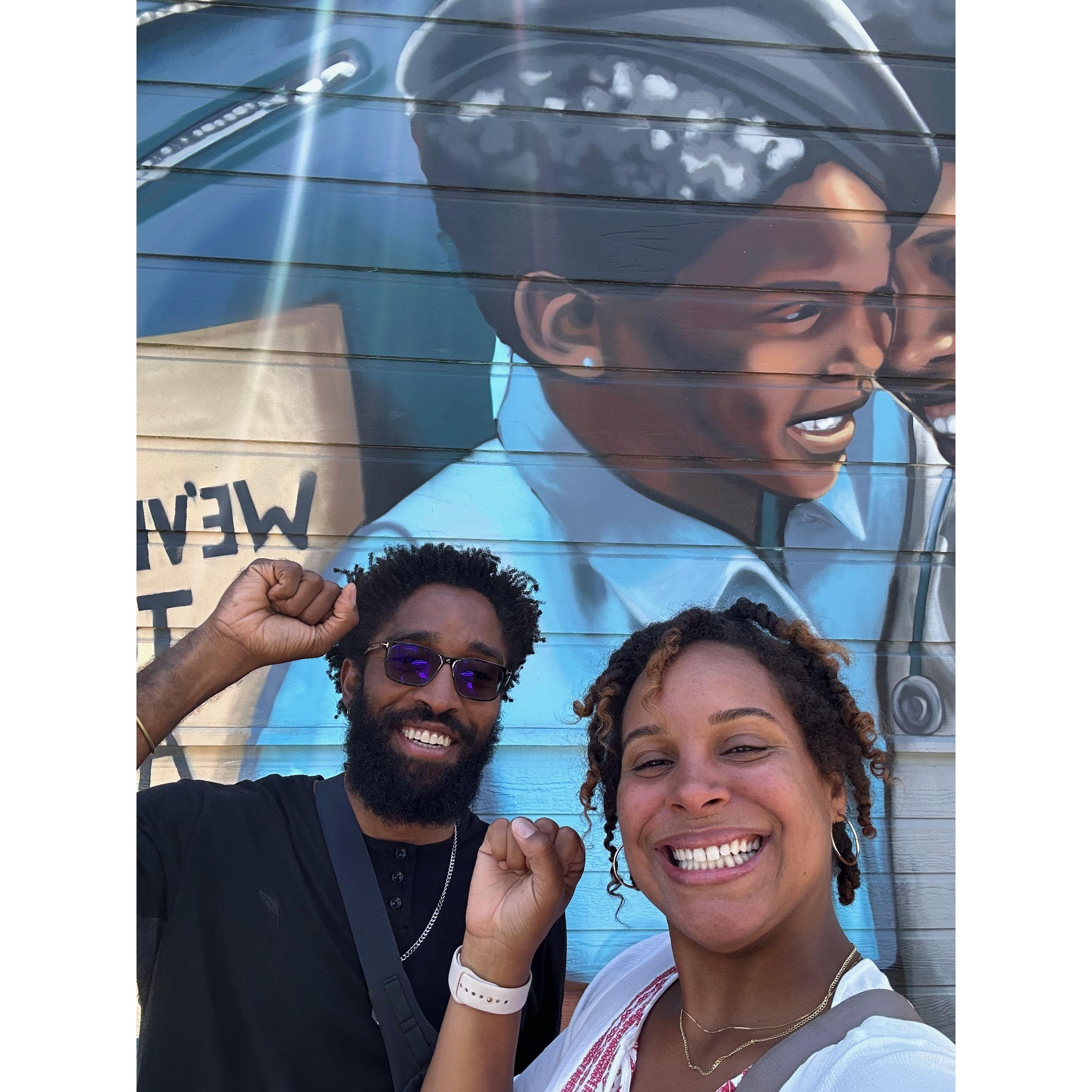 Exploring Oakland, California: We first visited the Berkeley College campus, then went to the Black Panther Museum.