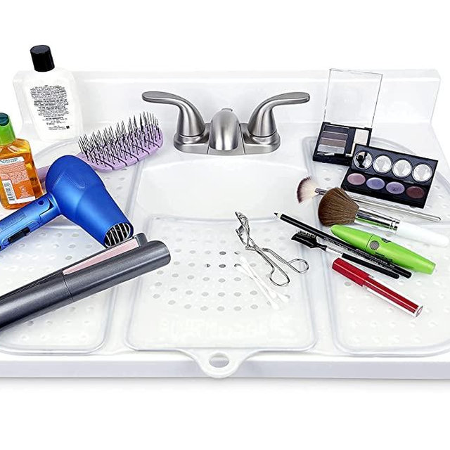 Sink Topper, Foldable Bathroom Sink Cover for Counter Space. A Perfect Makeup mat for Vanity and Bathroom Must Haves. Great as an RV Sink Cover, Bathroom Sink Organizer and Makeup Brush Cleaner mat.