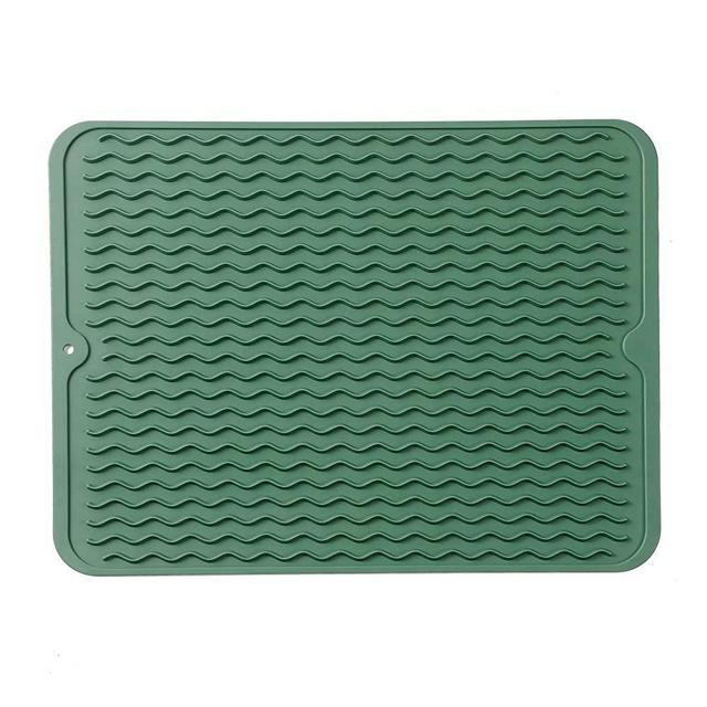 MicoYang Silicone Dish Drying Mat for Multiple Usage,Easy clean,Eco-friendly,Heat-resistant Silicone Mat for Kitchen Counter or Sink,Refrigerator or drawer liner Green L 16 inches x 12 inches