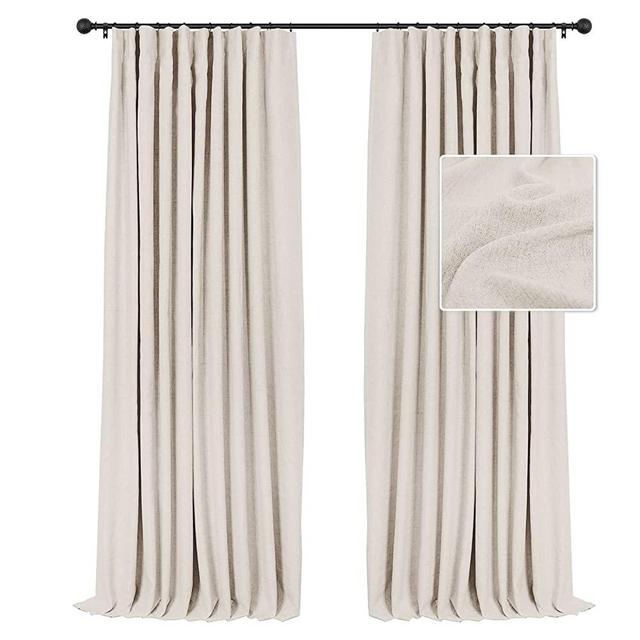 INOVADAY Cream Blackout Curtains 96 Inches Long, 100% Black Out Curtains Linen Textured Thermal Insulated for Bedroom, Nursery, Living Room + 20 Curtain Ring Clips - Cream W50”xL96”