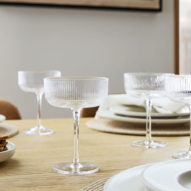 Fluted Glassware, Coupe Glass, Set of 4