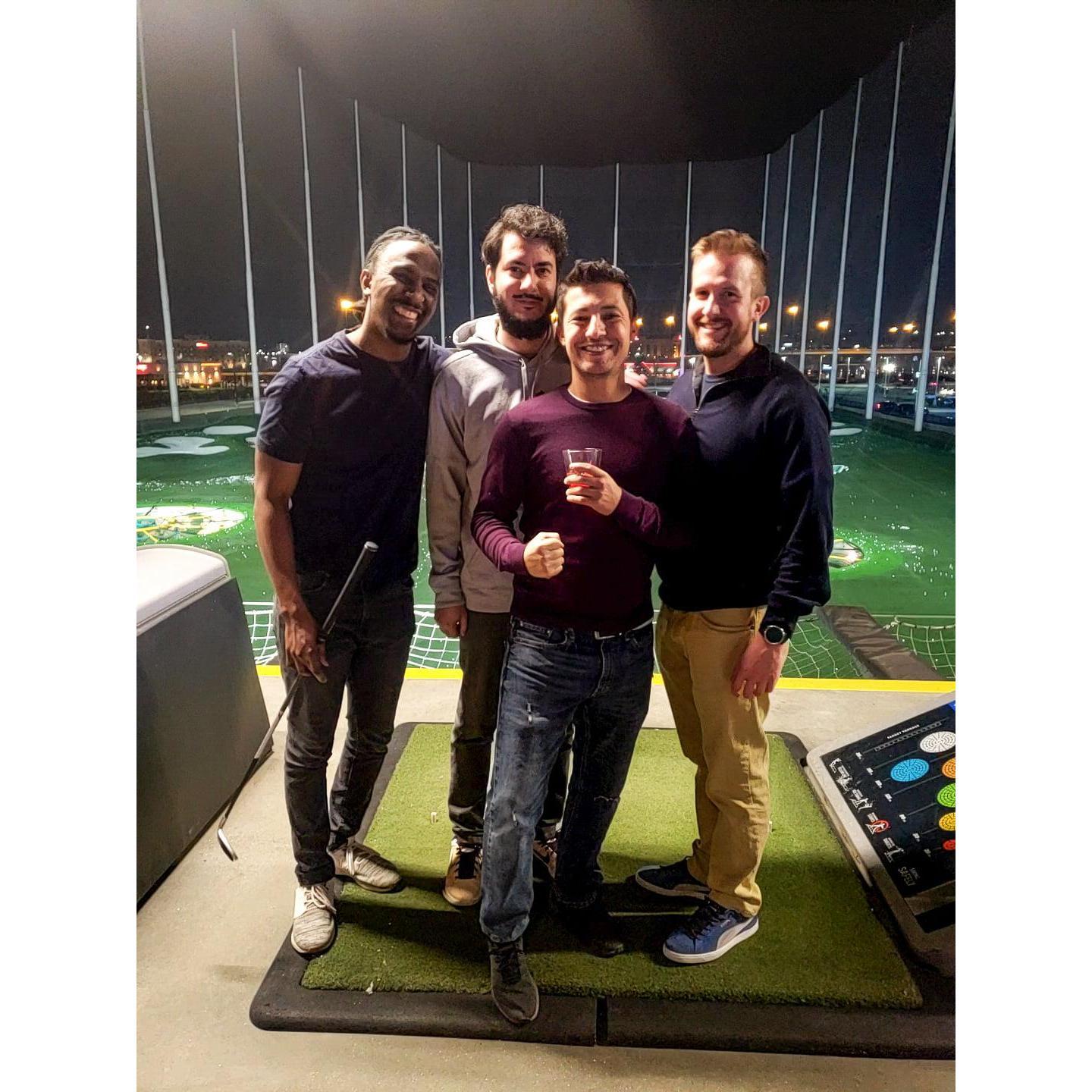 Tokes, Brad, Chris and Booth - some of Chris's closest friends at Top Golf for his birthday December 2020.