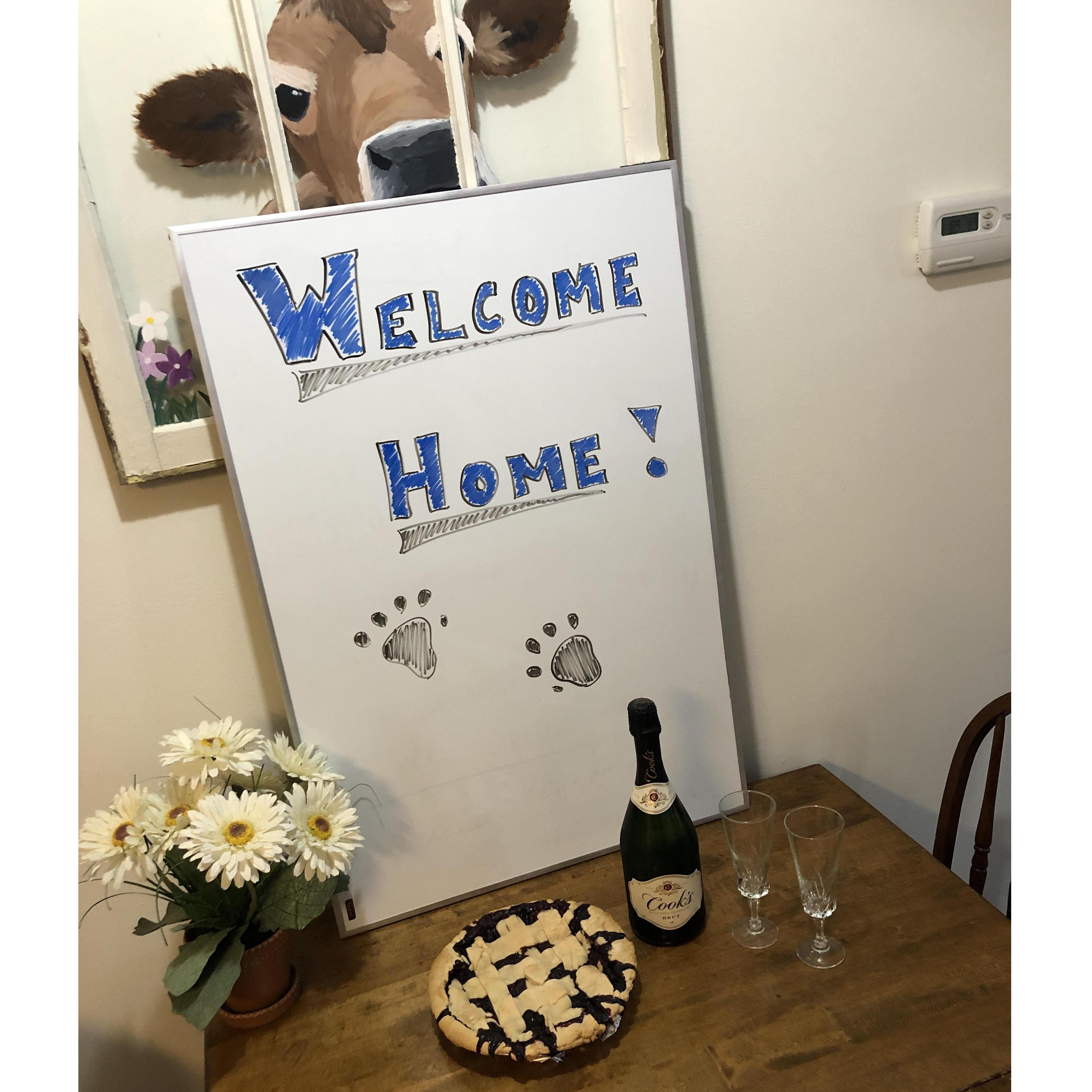 Homemade blueberry pie & champagne to kick off our first weekend as roommates! After 3+ years living apart we were so excited for this! Oh, and move in day was on our 1 year engagement anniversary