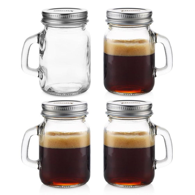 Espresso Shot Glass Espresso Cups With Leak-Proof Lid and Handle, Portable Travel Coffee Shot Glasses for Beans, Syrup, Cocoa Powder, Wine, Bar, Party (4)