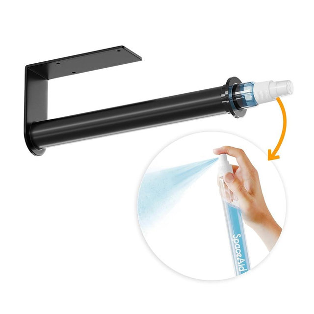 SpaceAid SprayNeat Paper Towel Holder with Spray Bottle, Under Cabinet Paper Towels Holders with Sprayer Inside Center, Hanging Wall Mount Papertowels Roller for Kitchen and Bathroom (Black)