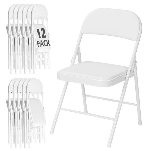 LING RONG 12 Pack White Folding Chairs with Padded Cushion and Back, Portable Stackable Commercial Metal Foldable Chairs with Steel Frame for Home Events Office Wedding Party, 350lbs Capacity