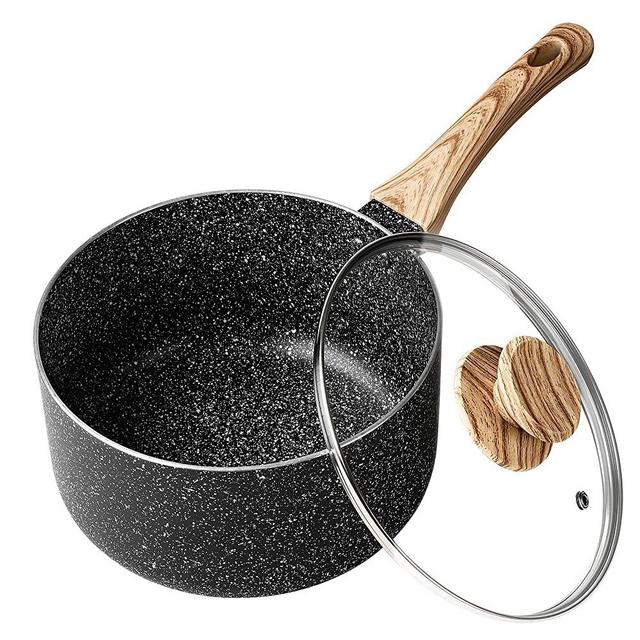 MICHELANGELO 2 Quart Saucepan with Lid,Nonstick Sauce Pan with Lid, Small Pot with Lid, Stone Coating Sauce pan 2quart, 2 Quart Small Sauce Pan, Ergonomic Bakelite Handle, Black