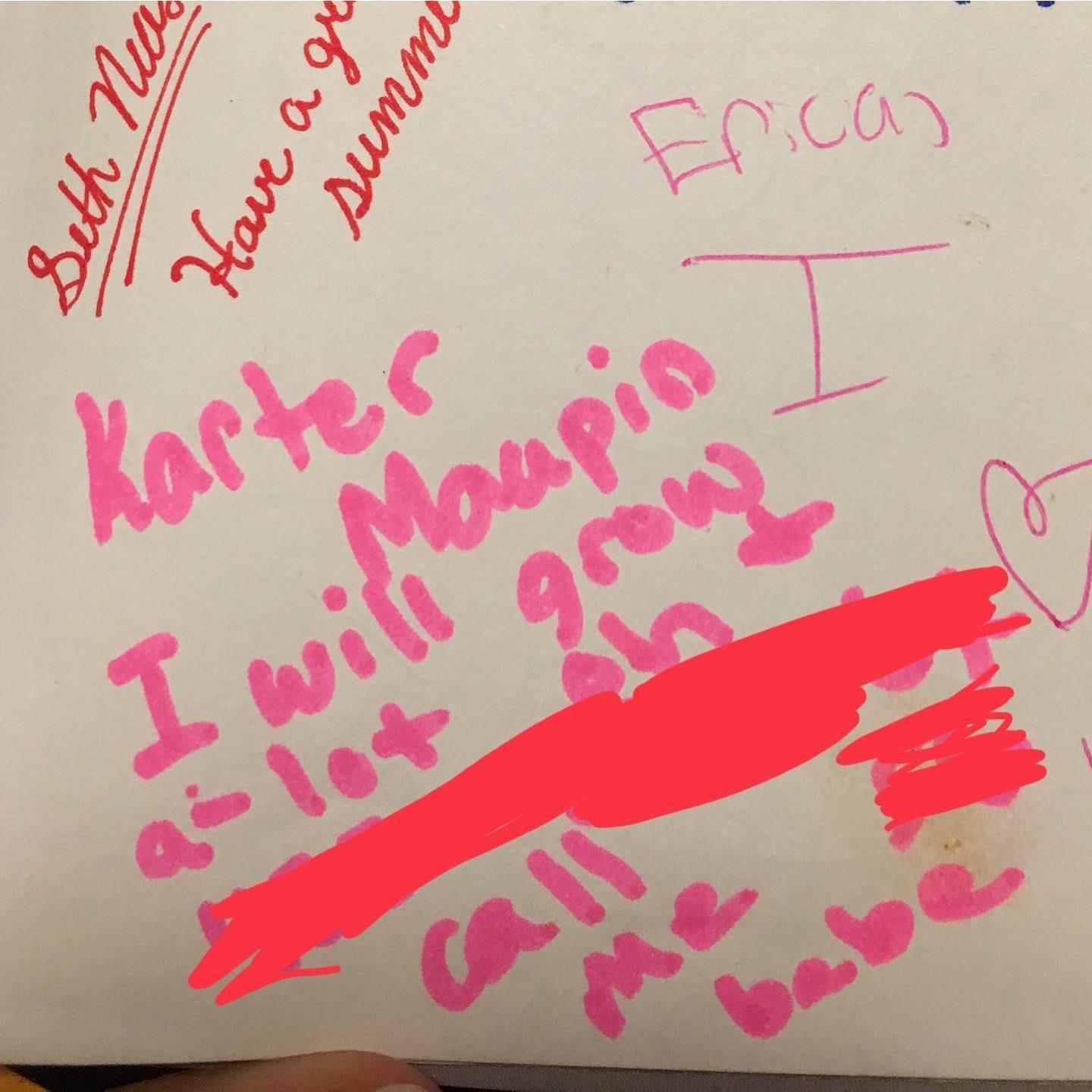 6th Grade-Karter's signature in Erica's yearbook.