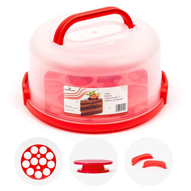 Cake Keeper with Cover Cupcake Insert - Plastic Cupcake Carrier with Handle - Round Cake Carrier with Lid for Transport 10 inch Cakes - Caddie for Travel Includes Cake Turntable - BPA-Free