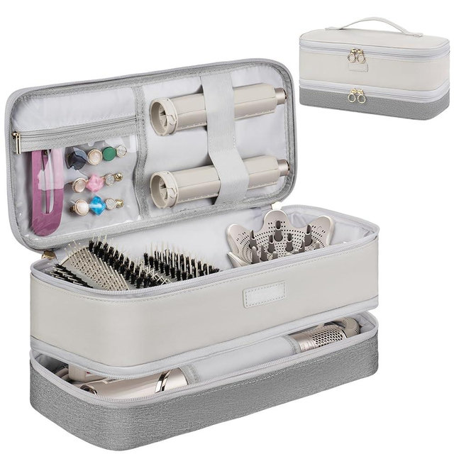 Travel Carrying Case Compatible with Shark Flexstyle/FlexFusion/Hair Dryer,2-Layer Hot Tools Bag Fits for Shark Glam,Portable Hair Tools Bag Fits for Dyson Airwrap Styler/Supersonic,Grey-Bag Only