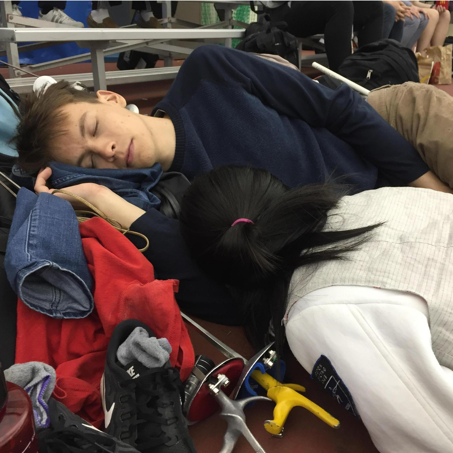 Although we met at fencing, we really bonded over the ability to sleep anywhere