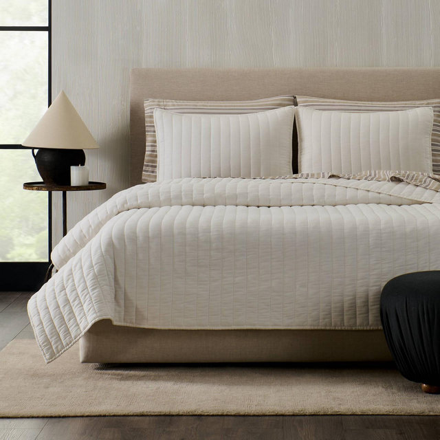 Jeremiah Brent Home 3pc Full/Queen Channel Rice Stitch Gauze Quilt Set Cream