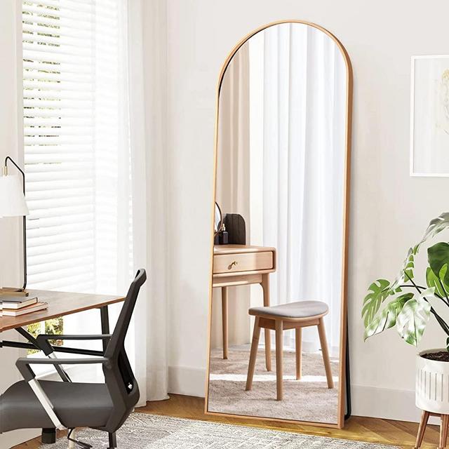 Dewfig Arched Full Length Mirror, 65"*22", Large Floor Mirror with Stand, Full Body Mirror Standing Mirror for Leaning or Hanging Bedroom, Living Room,Dressing Room, Aluminum Alloy Frame, Gold