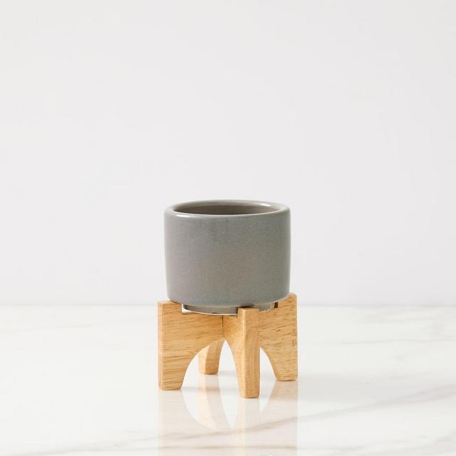 Turned Wood Planter Tabletop, Small, Silver