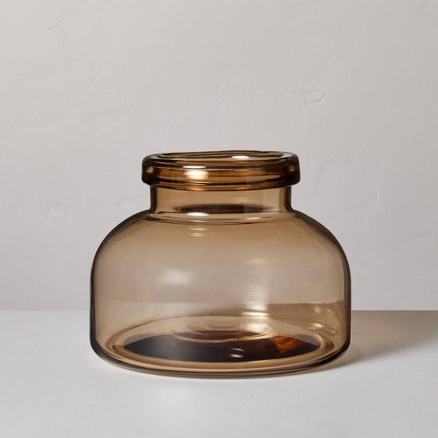 7" Brown Glass Decorative Wide Jug Vase - Hearth & Hand™ with Magnolia