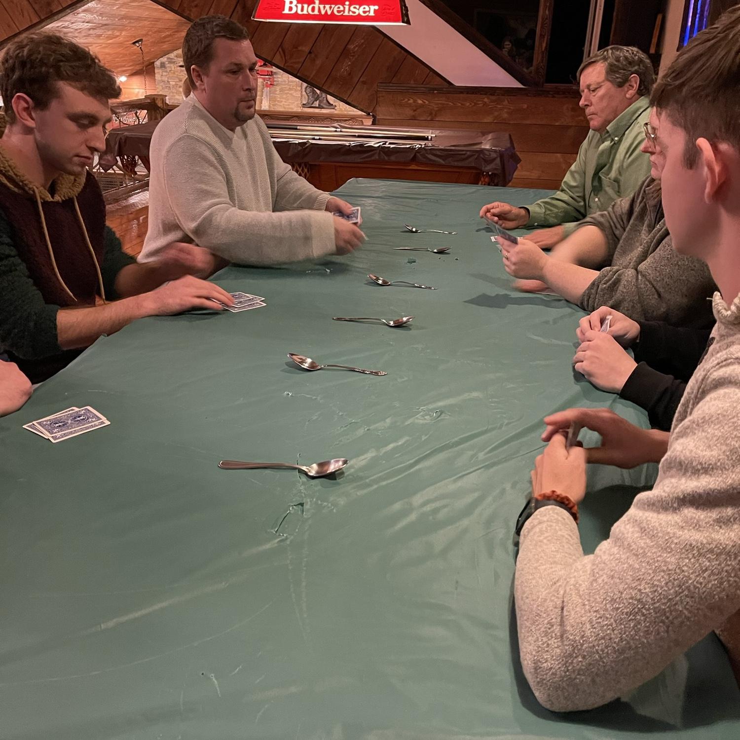 Family ski trip - playing spoons