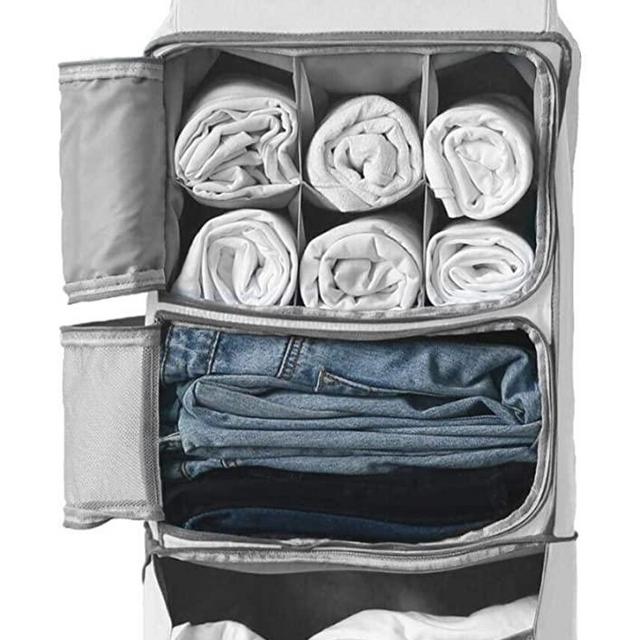 Hanging Portable Luggage Suitcase Closet Shelving Organizer w/ hooks| For Travel, Camper, RV |Packing Cube(Grey)