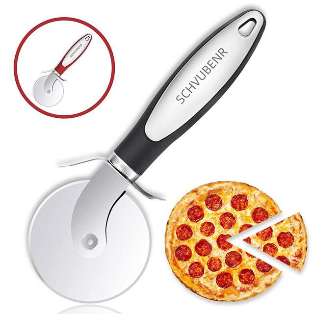 SCHVUBENR Premium Pizza Cutter - Stainless Steel Pizza Cutter Wheel - Easy to Cut and Clean - Super Sharp Pizza Slicer - Dishwasher Safe - Handles Large and Small Pizza - Corte De Pizza(Black)