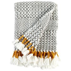 ST-523465 - Rivet Modern Hand-Woven Stripe Fringe Throw Blanket, Soft and Stylish, 50" x 60", Charcoal