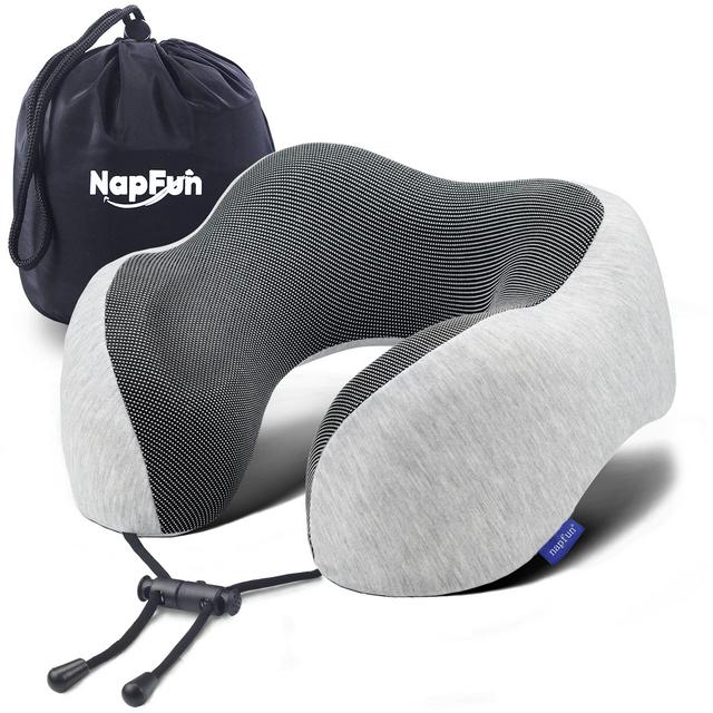 Neck Pillow for Traveling, Upgraded Travel Neck Pillow for Airplane 100% Pure Memory Foam Travel Pillow for Flight Headrest Sleep, Portable Plane Accessories, Light Grey