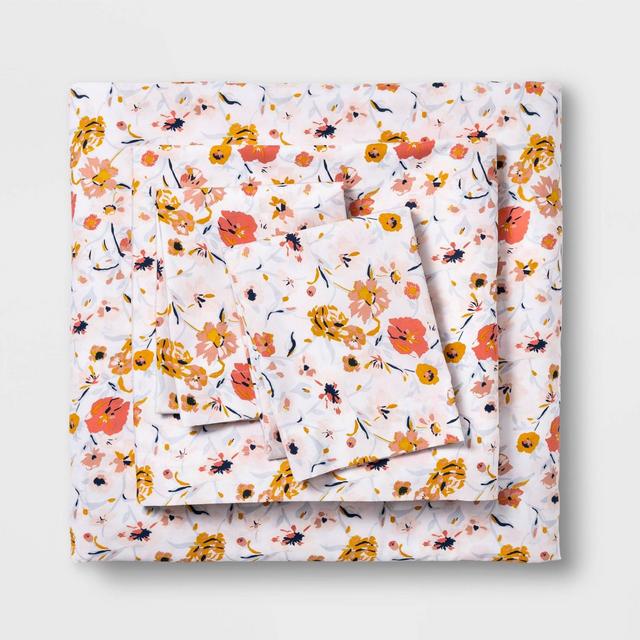 Queen Printed Easy Care Cotton Sheet Set Blush Floral - Opalhouse™