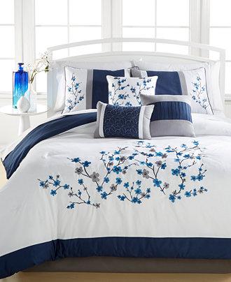 Kira Navy 7-Pc. King Comforter Set, Embroidered