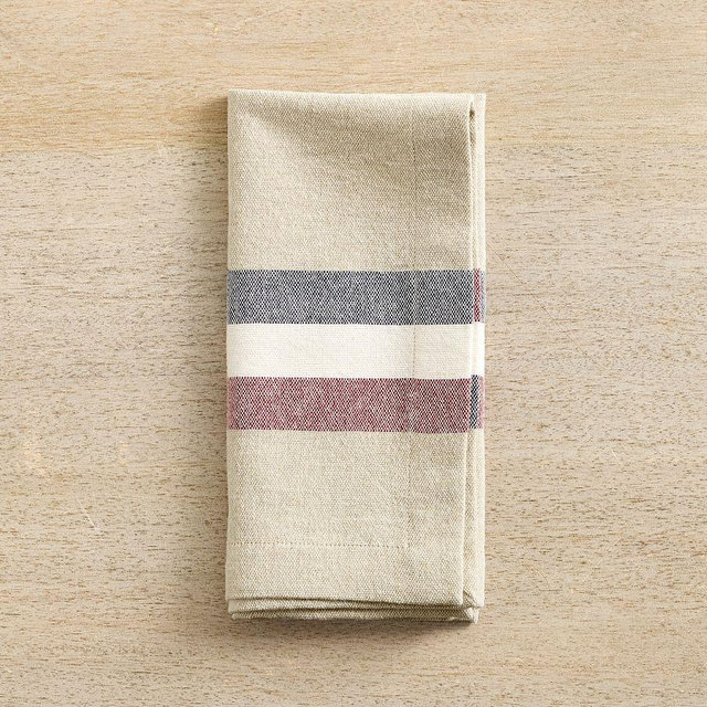 Patriotic Stripe Cotton Napkins, Set of 4 - Flax Multi