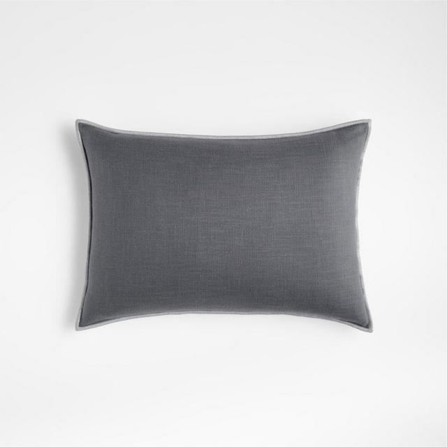 Grey 22"x15" Merrow Stitch Cotton Pillow with Feather-Down Insert