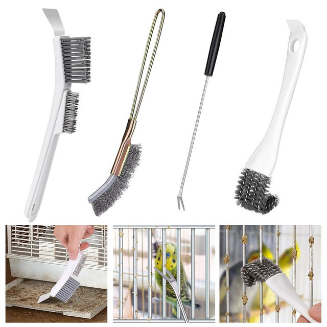 XANGNIER Bird Cage Cleaner Brush Kit,Bird Poop Remover Cleaning Tools Set Accessories for Small,Medium,Large,Tall,Stainless Steel,Parakeet,Budgie,African Grey Parrot,Cockatoo Birds Cage Accessories