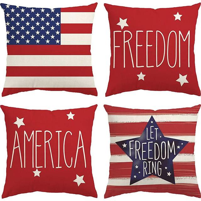 4th of July Decorations Pillow Covers 18x18 Independence Day Memorial Day Set of 4 American Flag Stars and Stripes Patriotic Throw Pillow Covers USA Freedom Pillows Decor