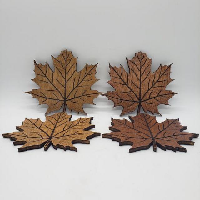 Maple Leaf Engraved Wooden Coaster