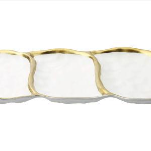 Porcelain 3-sectional Dish with Gold Rim, 14.5" L