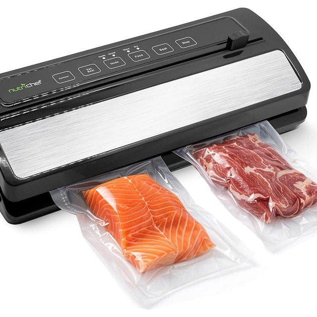 NutriChef Vacuum Sealer for Food - Automatic Electric Air Sealing Preserver System with Gentle and Normal Modes, Roll Cutter, Reusable Bags, Meal Prep Storage, Suitable for Dry/Moist Foods