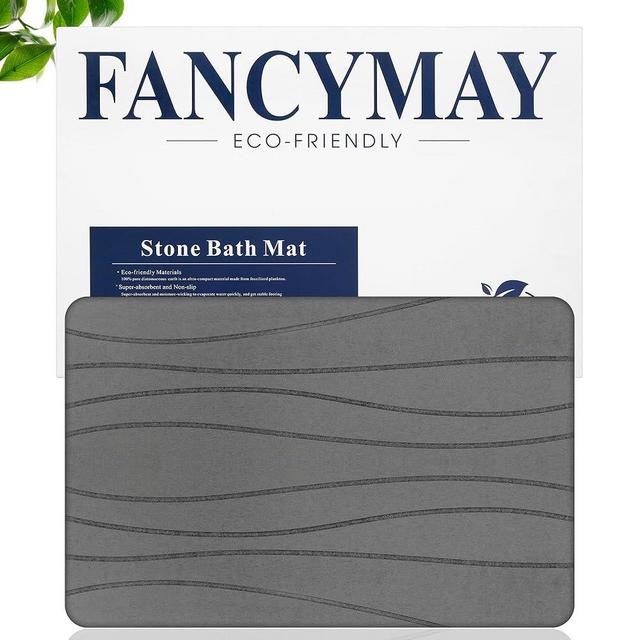 Fancymay Stone Bath Mat 23.6'' x15.4'', Diatomaceous Earth Bath Mat, Non-Slip Quick Drying Diatomite Stone Bath Mat for Bathroom Floor and Kitchen Counter, Easy to Clean, Grey
