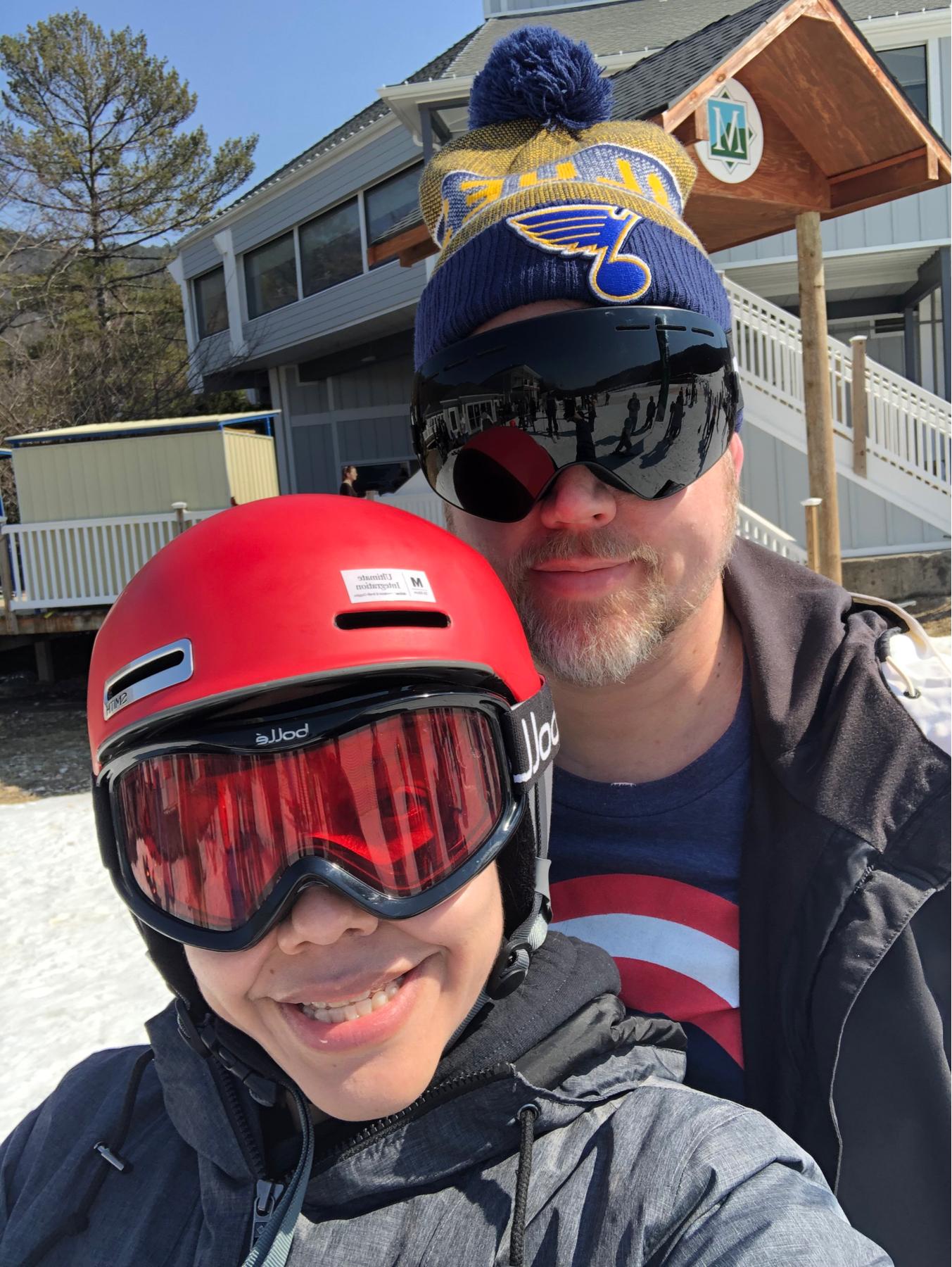 Melissa’s first time skiing and Tim’s 20+ snowboarding. We both survived!