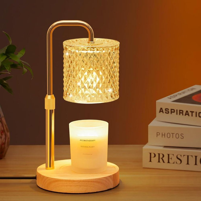 Vertdens Candle Warmer Lamp with Timer Dimmable, Candle Melter Lamp for Scented Jar Candles, Both Height and Brightness are Adjustable, Wax Melt Warmer for Jar Candles with 2 Bulbs (Gold)
