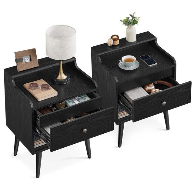 VASAGLE Nightstands, Set of 2, Bedside Tables with Hidden Drawers, Ebony Black