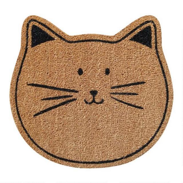 Natural and Black Cat Face Coir Doormat