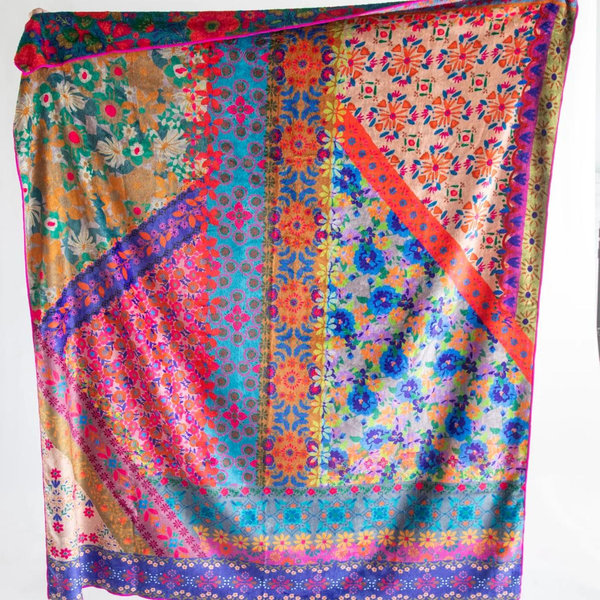 Double-Sided Cozy Throw Blanket - Bright Patchwork