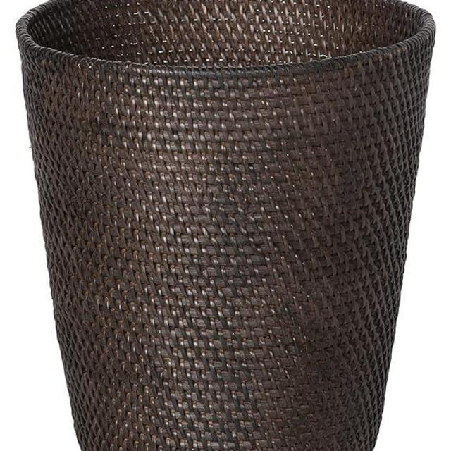 Kouboo Loma Round Rattan Paper Waste Basket, Trash Can Bathroom, Garbage Bin, Bedroom, Kitchen, Office, Home Desk Small Wicker Bin for Waste, Paper, Espresso