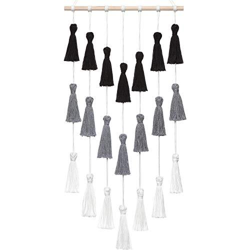 Dahey Macrame Wall Hanging Woven Tapestry Tassels Wall Art Boho Home Decor for Living Room Bedroom Nursery Room,Black,Gray and White,29" x 15"