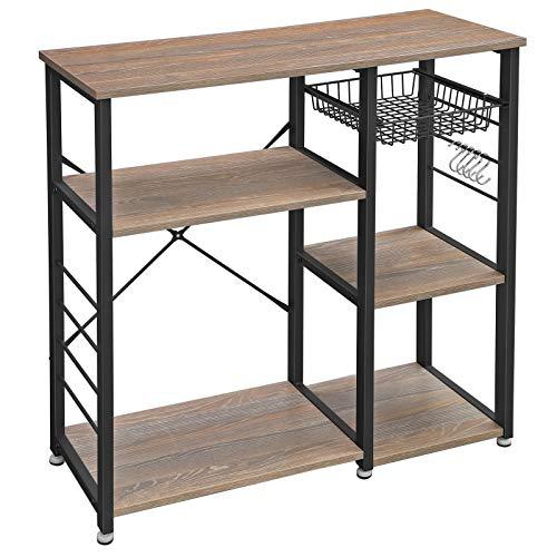 VASAGLE ALINRU Kitchen Baker’s Rack, Coffee Bar, Microwave Oven Stand, Industrial, Weathered Sand UKKS90BH